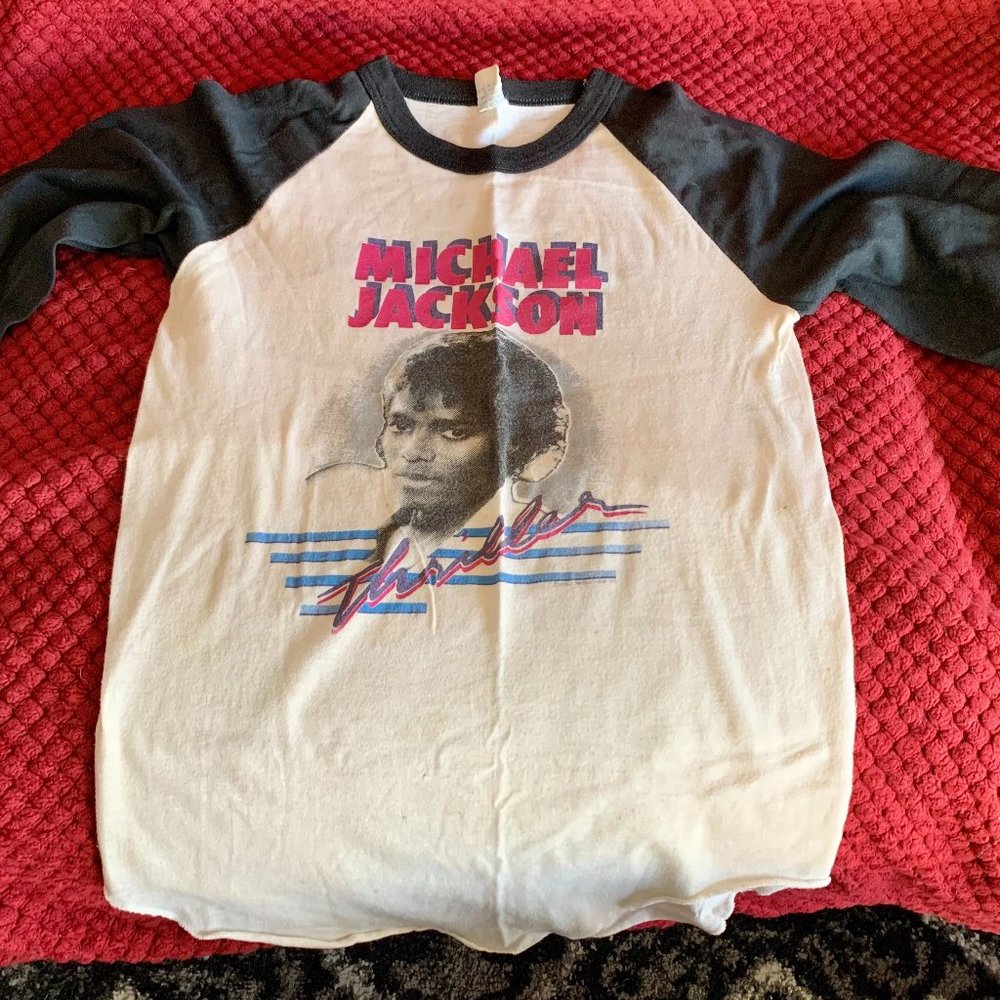 RARE VINTAGE 1980s MICHAEL JACKSON THRILLER CONCERT BASEBALL Tee T Shirt S